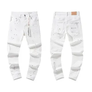 Purple Brand Distressed Paint-Splatter White Black Denim Detailing Jeans
