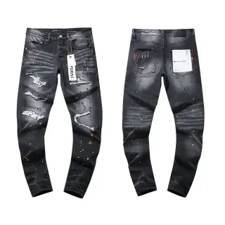 Purple Brand Distressed Paint-Splattered Slim-Fit Jeans