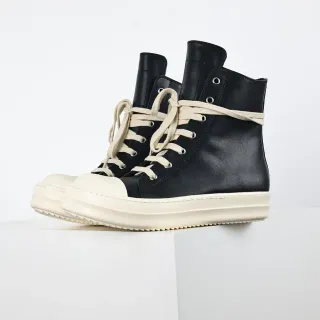 Rick Owens Black Beige High-Top Leather Upper Lifestyle Sneakers