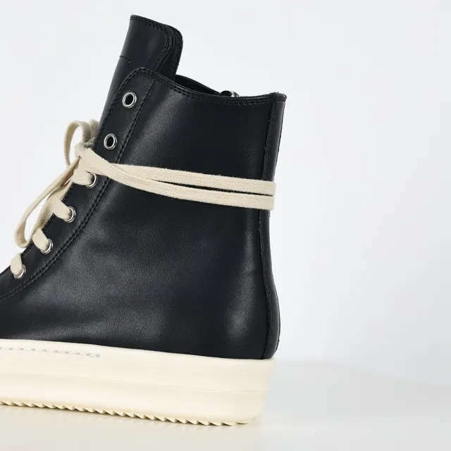 Rick Owens Sneakers lifestyle de couro preto bege de cano alto 4