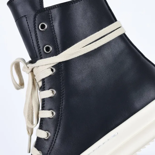 Rick Owens Sneakers lifestyle de couro preto bege de cano alto 6