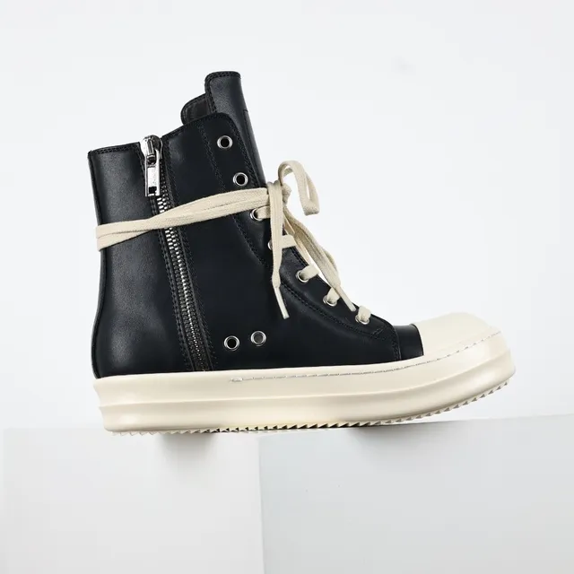 Rick Owens Sneakers lifestyle de couro preto bege de cano alto 7