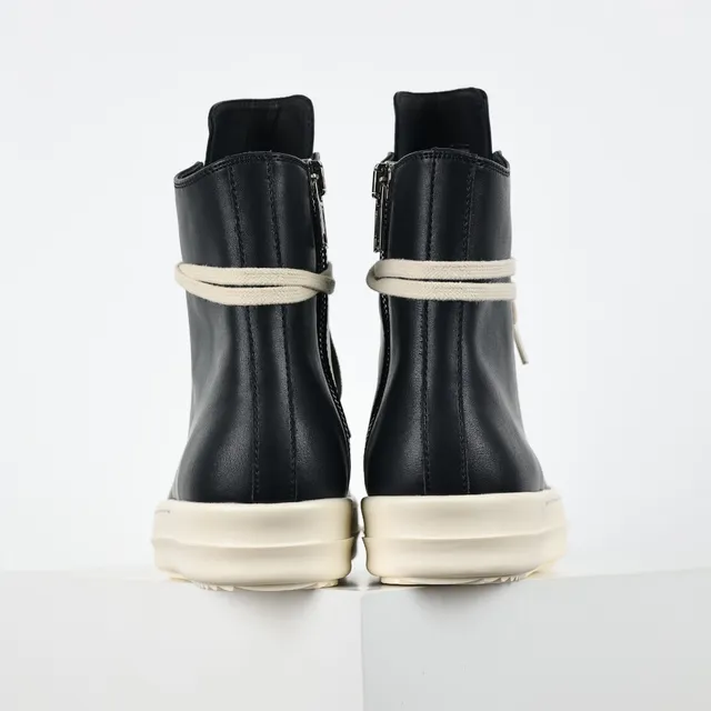 Rick Owens Sneakers lifestyle de couro preto bege de cano alto 8