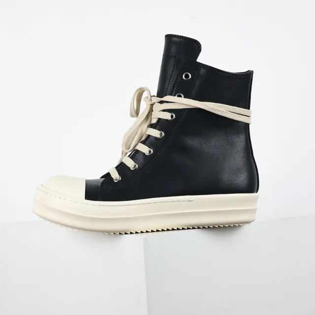 Rick Owens Sneakers lifestyle de couro preto bege de cano alto 9