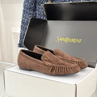 Saint Laurent भूरा काला सूड मॉकसिन-टो लूफर