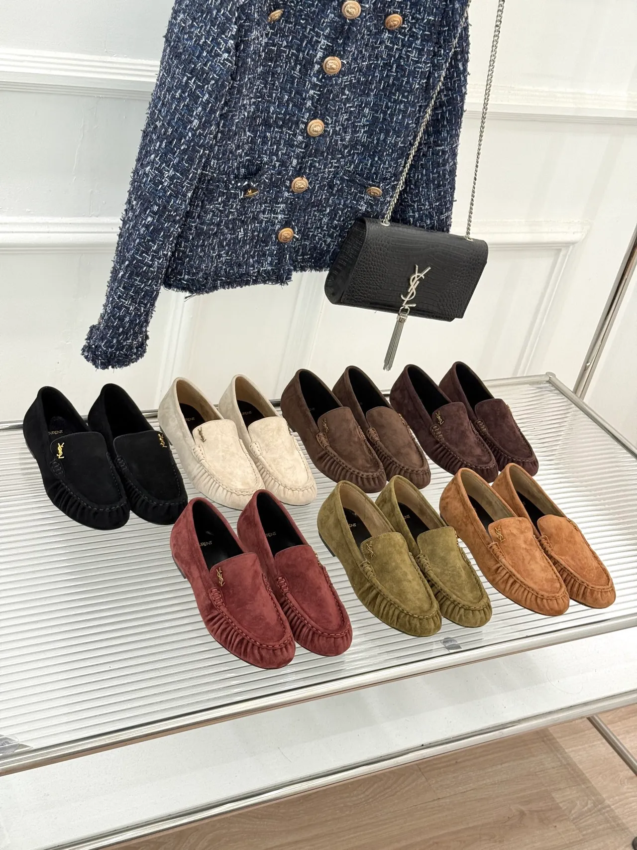 Saint Laurent 棕黑麂皮莫卡辛头乐福鞋 6