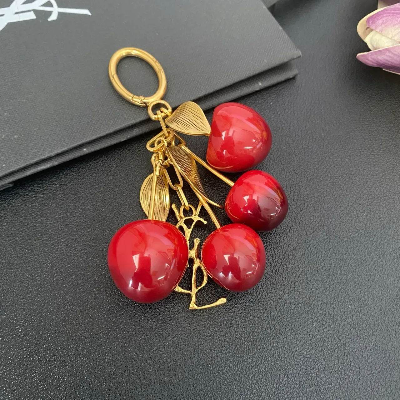 Saint Laurent Cherry Cluster Gold-Tone Resin Brooch 4