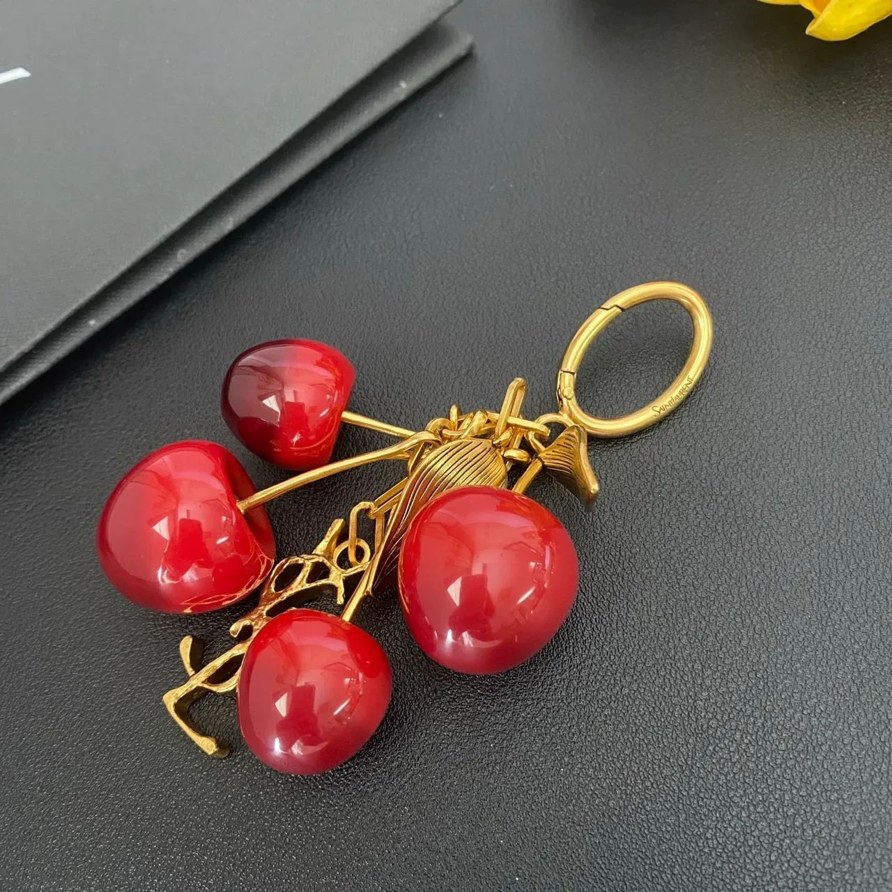 Saint Laurent Cherry Cluster Gold-Tone Resin Brooch 6