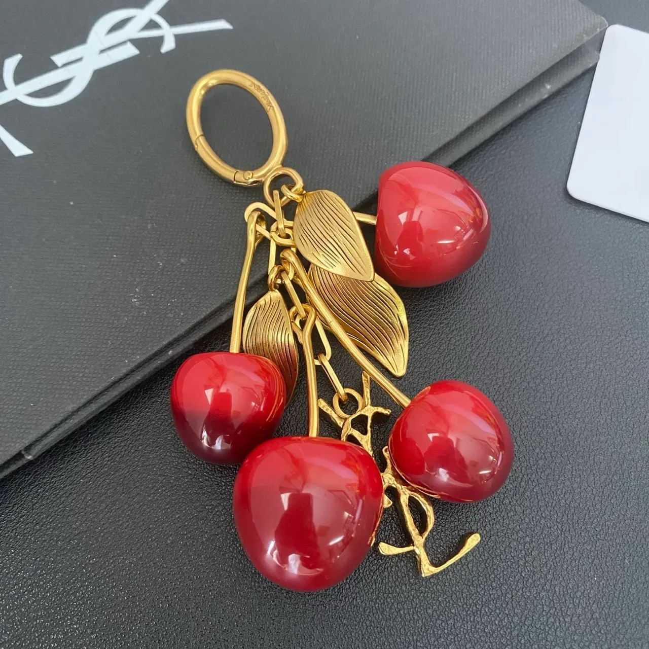 Saint Laurent Cherry Cluster Gold-Tone Resin Brooch 7