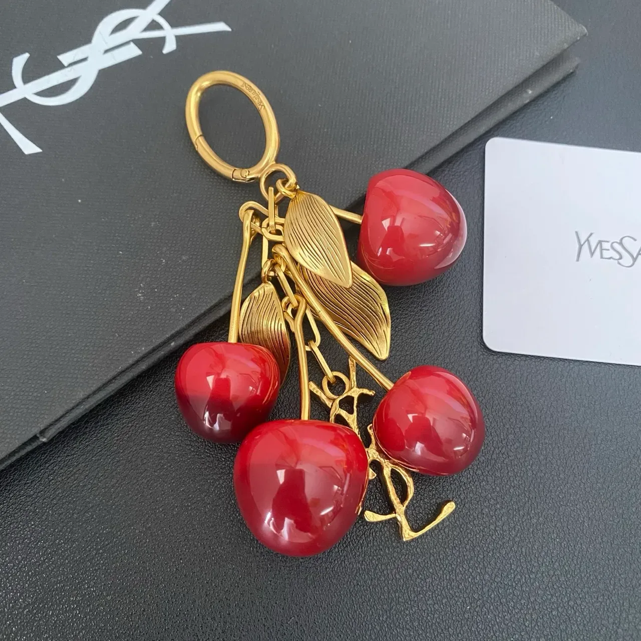 Saint Laurent Cherry Cluster Gold-Tone Resin Brooch 8