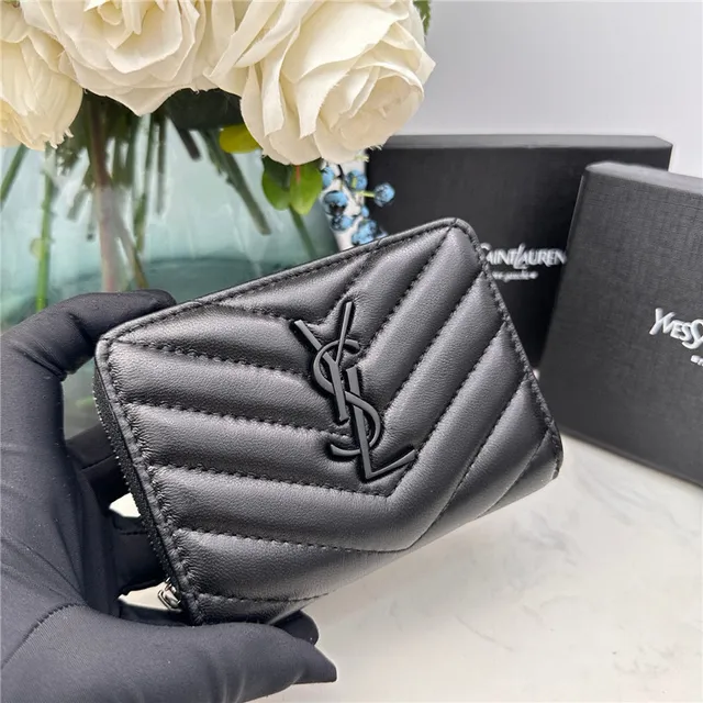 Saint Laurent Loulou Black Chevron-Quilted Short Wallet 4