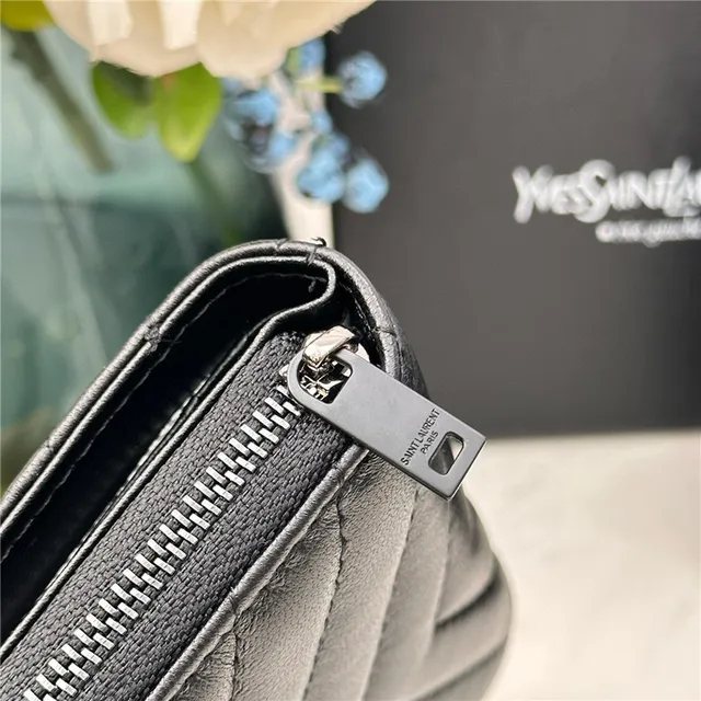 Saint Laurent Loulou Black Chevron-Quilted Short Wallet 5