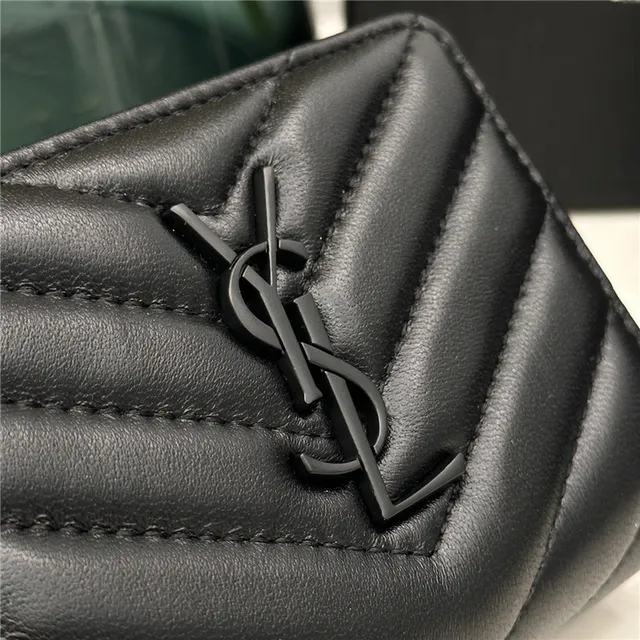 Saint Laurent Loulou Black Chevron-Quilted Short Wallet 7