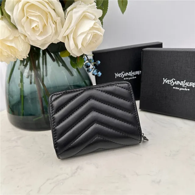 Saint Laurent Loulou Black Chevron-Quilted Short Wallet 8