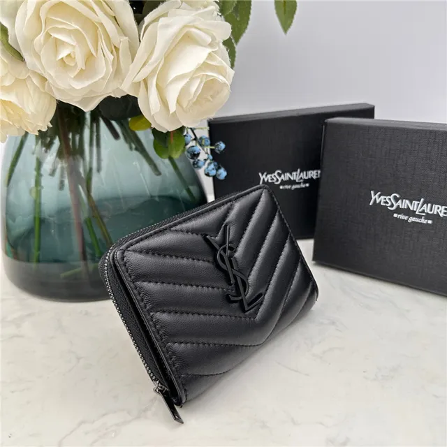 Saint Laurent Loulou Black Chevron-Quilted Short Wallet 9