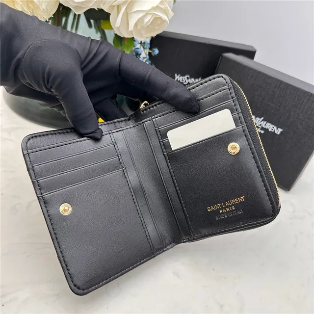 Saint Laurent Loulou Black Chevron-Quilted Short Wallet 12
