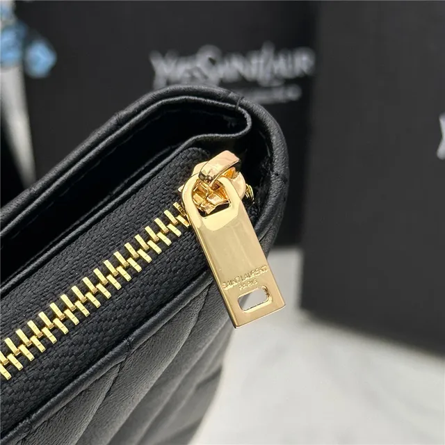 Saint Laurent Loulou Black Chevron-Quilted Short Wallet 14