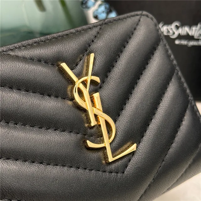 Saint Laurent Loulou Black Chevron-Quilted Short Wallet 15