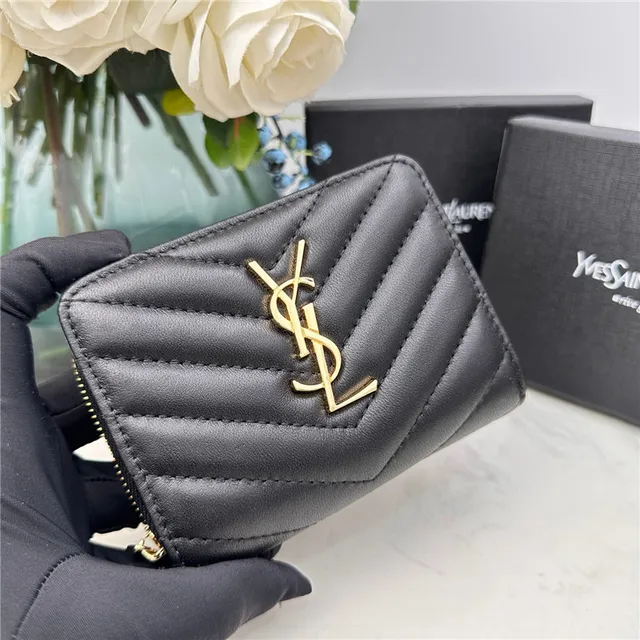 Saint Laurent Loulou Black Chevron-Quilted Short Wallet 16
