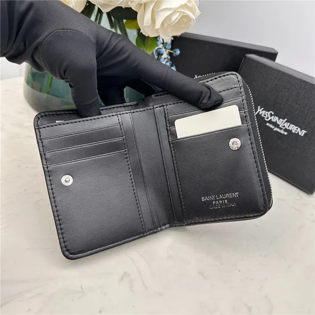 Saint Laurent Loulou Black Chevron-Quilted Short Wallet 24