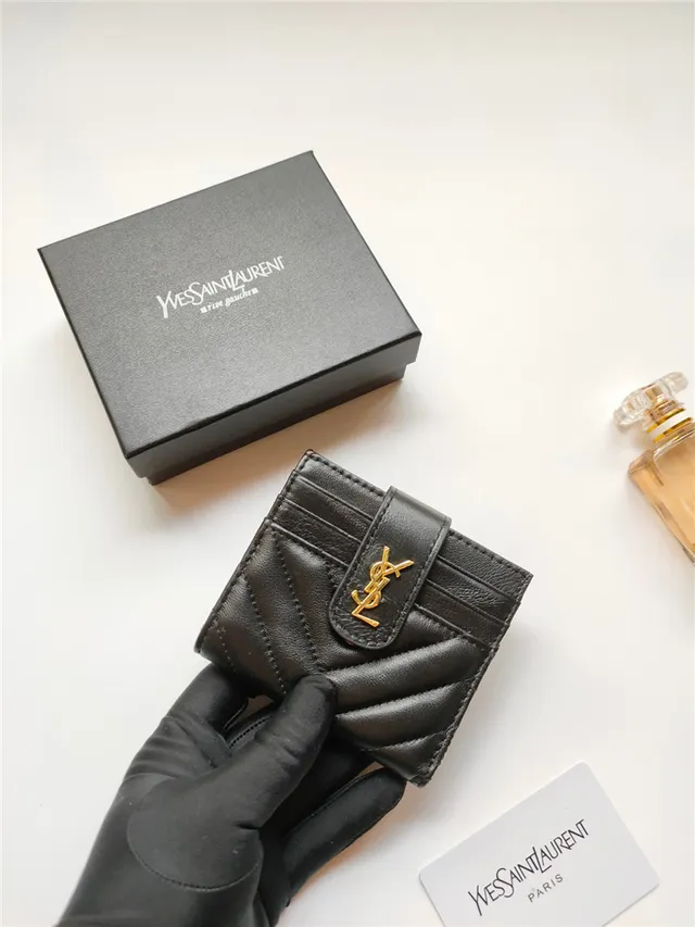 Saint Laurent Loulou क्विल्टेड काला चमड़े का कार्ड होल्डर 5