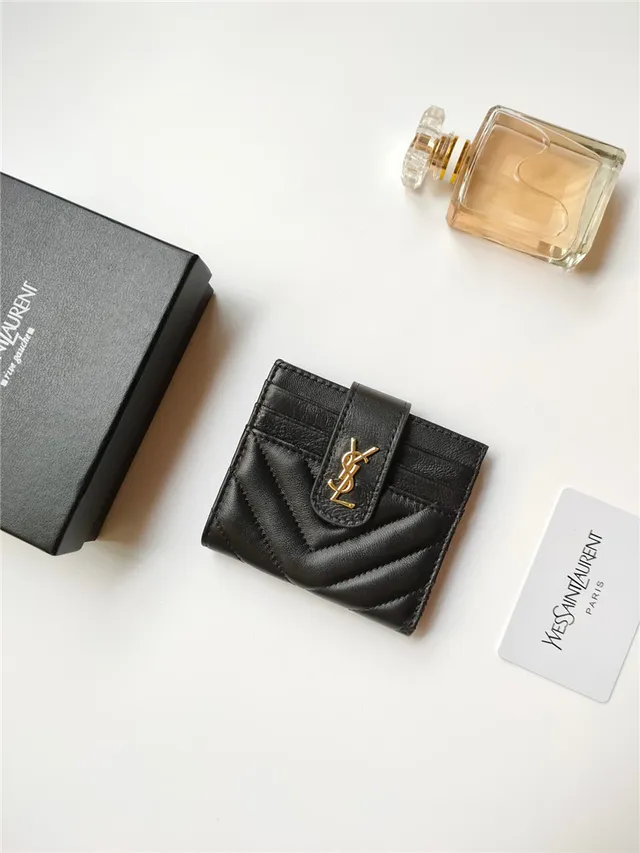Saint Laurent Loulou क्विल्टेड काला चमड़े का कार्ड होल्डर 7