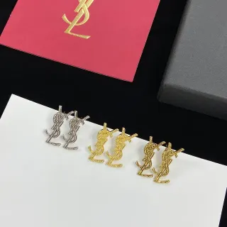 Saint Laurent Monogram गोल्ड सिल्वर लोगो स्टड ईयरिंग्स