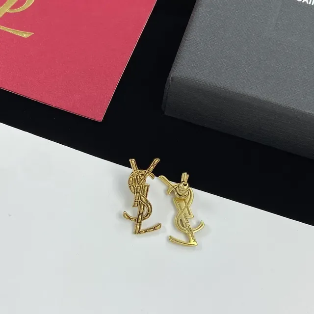 Saint Laurent Monogram Brincos Ouro e Prata Logo 2