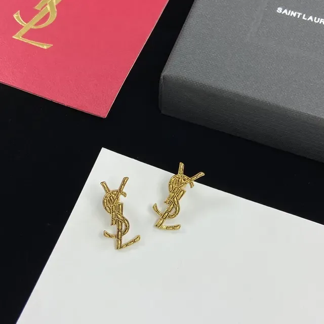 Saint Laurent Monogram Brincos Ouro e Prata Logo 3