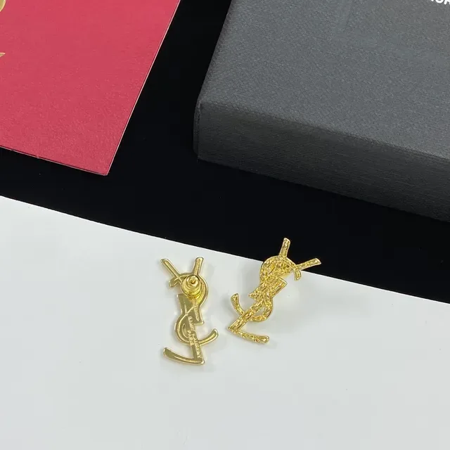 Saint Laurent Monogram Brincos Ouro e Prata Logo 6