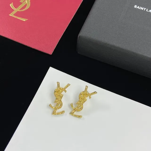 Saint Laurent Monogram Brincos Ouro e Prata Logo 7