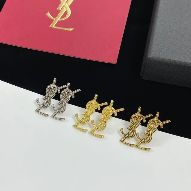 Saint Laurent Monogram Brincos Ouro e Prata Logo 8