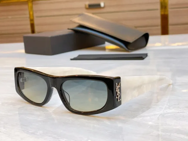 Saint Laurent सफेद सोना आयताकार ओवरसाइज्ड फ्रेम मैट एसिटेट सनग्लास 9