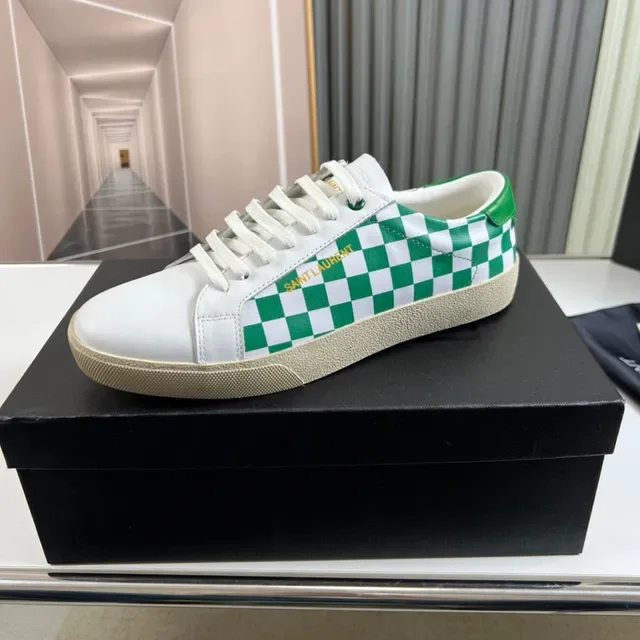 Saint Laurent Tênis Lifestyle Branco Verde Painel Xadrez Logo Dourado 9