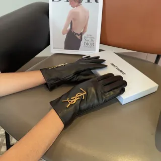 Saint Laurent YSL Monogram Gloves Black Gold Smooth Hardware Leather Gloves