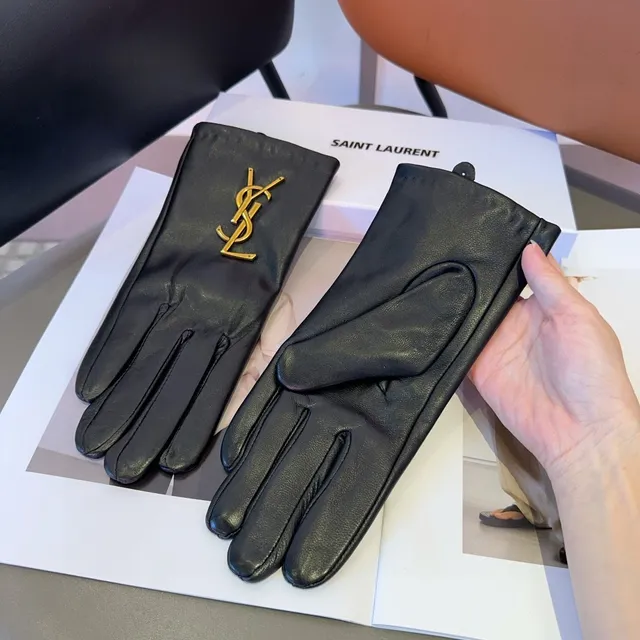 Saint Laurent YSL Monogram ग्लोव्स काली सोने चिकनी हार्डवेयर चमड़े के ग्लोव्स 3