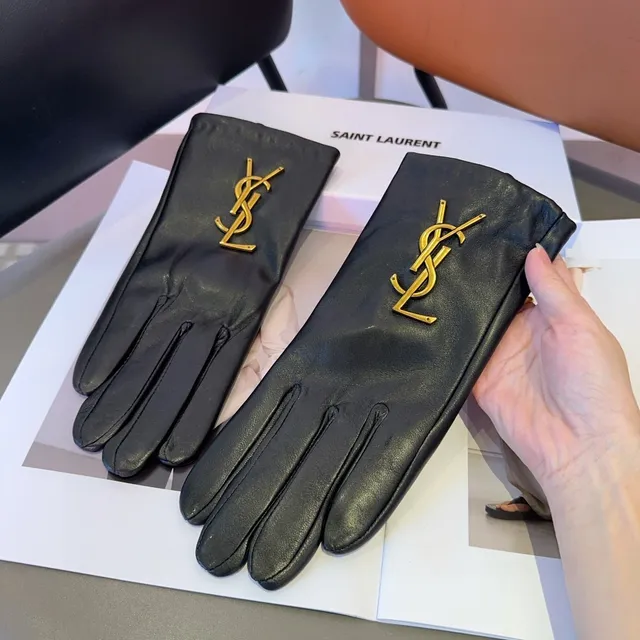 Saint Laurent YSL Monogram ग्लोव्स काली सोने चिकनी हार्डवेयर चमड़े के ग्लोव्स 4