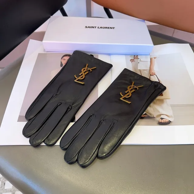 Saint Laurent YSL Monogram ग्लोव्स काली सोने चिकनी हार्डवेयर चमड़े के ग्लोव्स 5