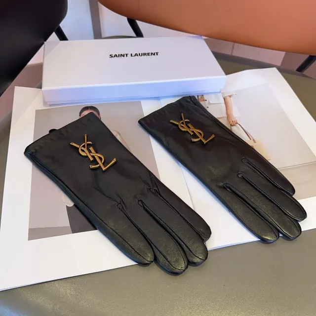 Saint Laurent YSL Monogram ग्लोव्स काली सोने चिकनी हार्डवेयर चमड़े के ग्लोव्स 6