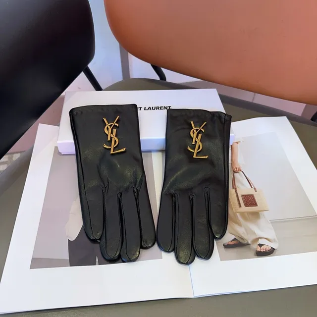 Saint Laurent YSL Monogram ग्लोव्स काली सोने चिकनी हार्डवेयर चमड़े के ग्लोव्स 7