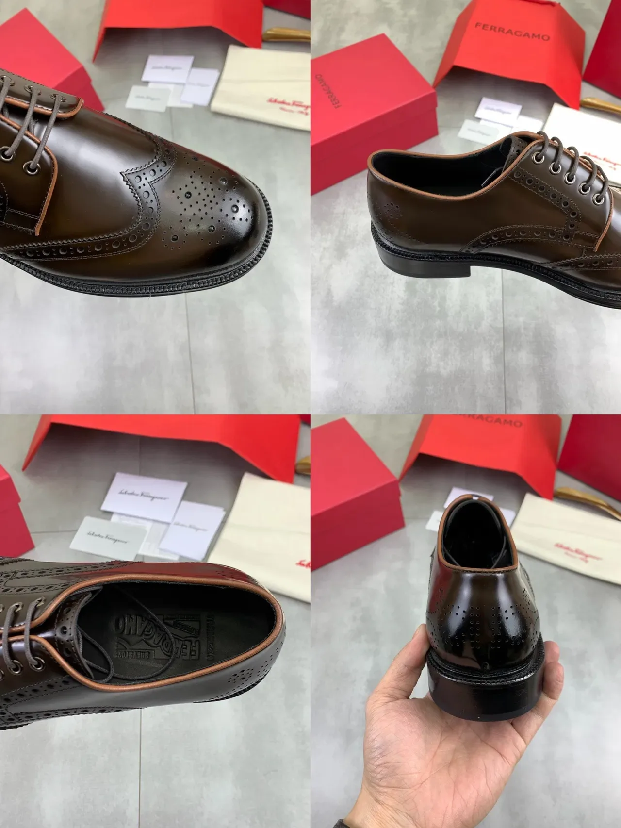 Salvatore Ferragamo Full-Brogue Wingtip Brown Leather Brogues 2