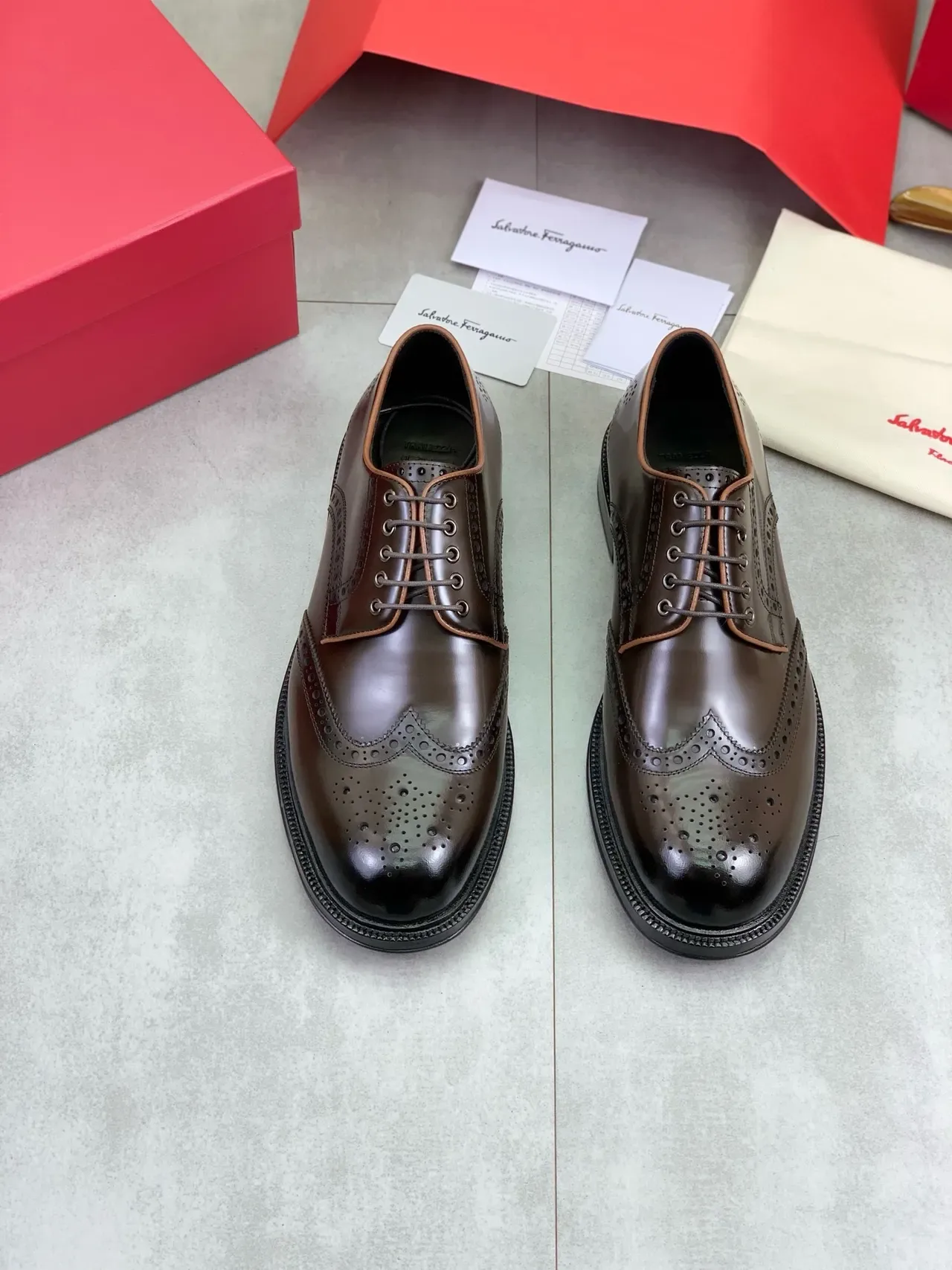 Salvatore Ferragamo Full-Brogue Wingtip Brown Leather Brogues 4