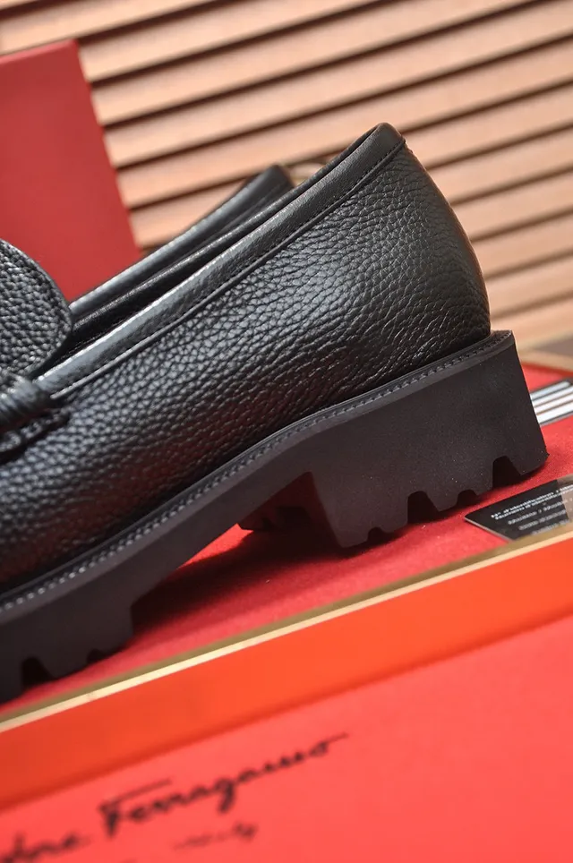 Salvatore Ferragamo Gancini Black Pebbled Leather Loafers 2