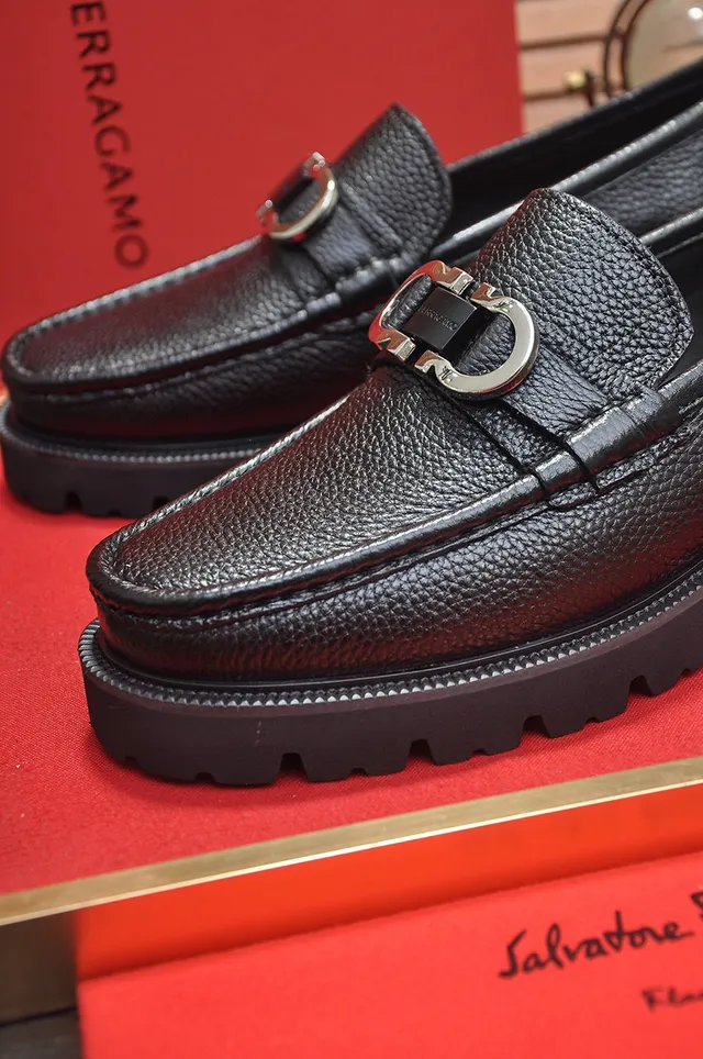 Salvatore Ferragamo Gancini Black Pebbled Leather Loafers 3