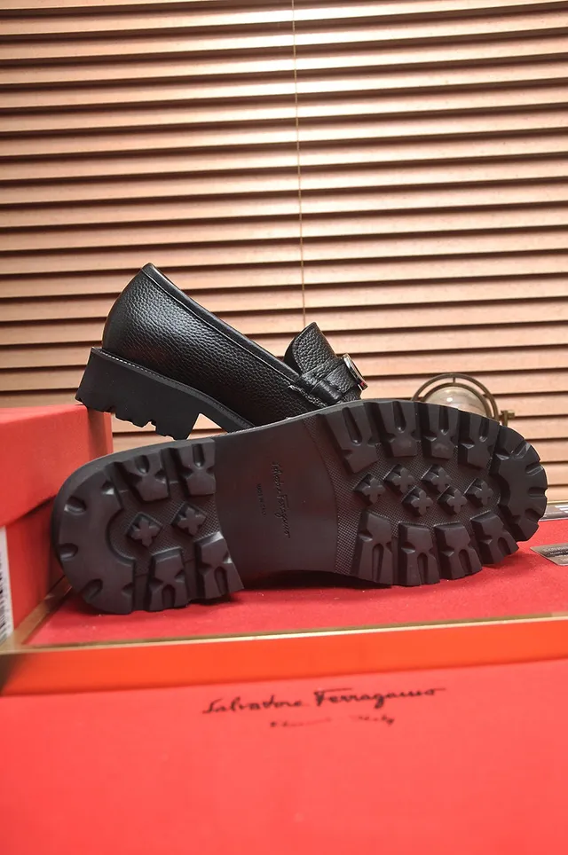 Salvatore Ferragamo Gancini Black Pebbled Leather Loafers 4