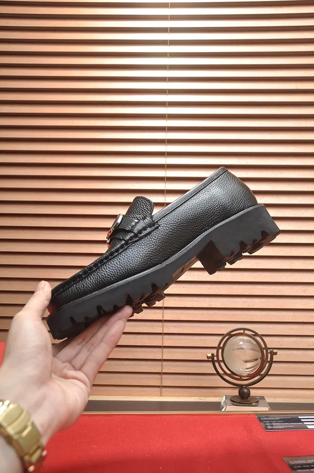 Salvatore Ferragamo Gancini Black Pebbled Leather Loafers 6