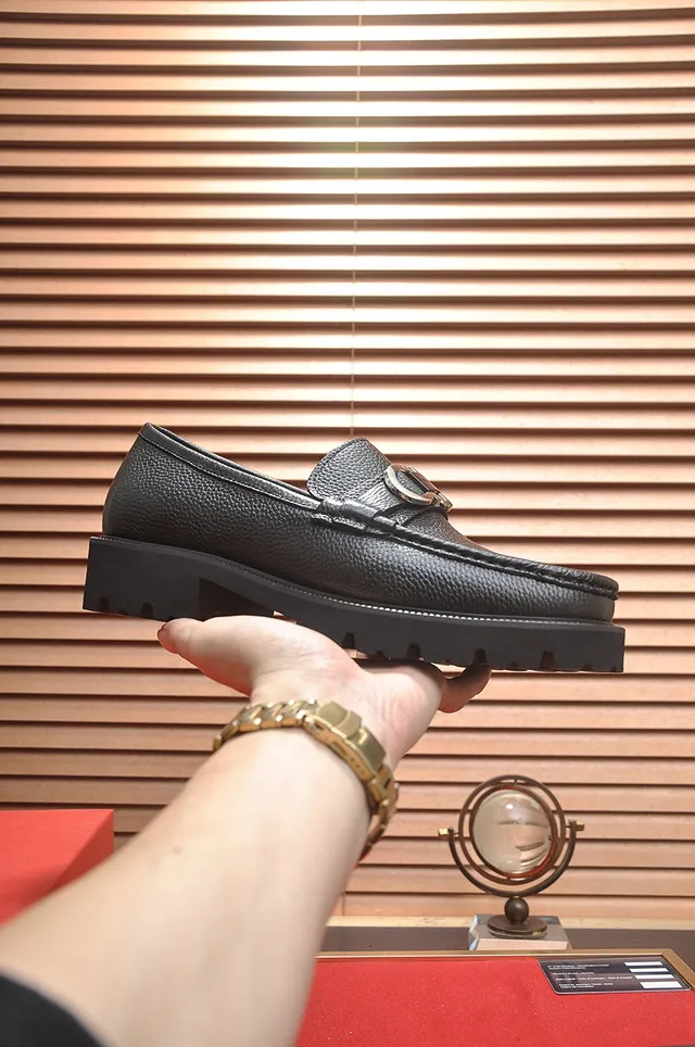 Salvatore Ferragamo Gancini Black Pebbled Leather Loafers 7