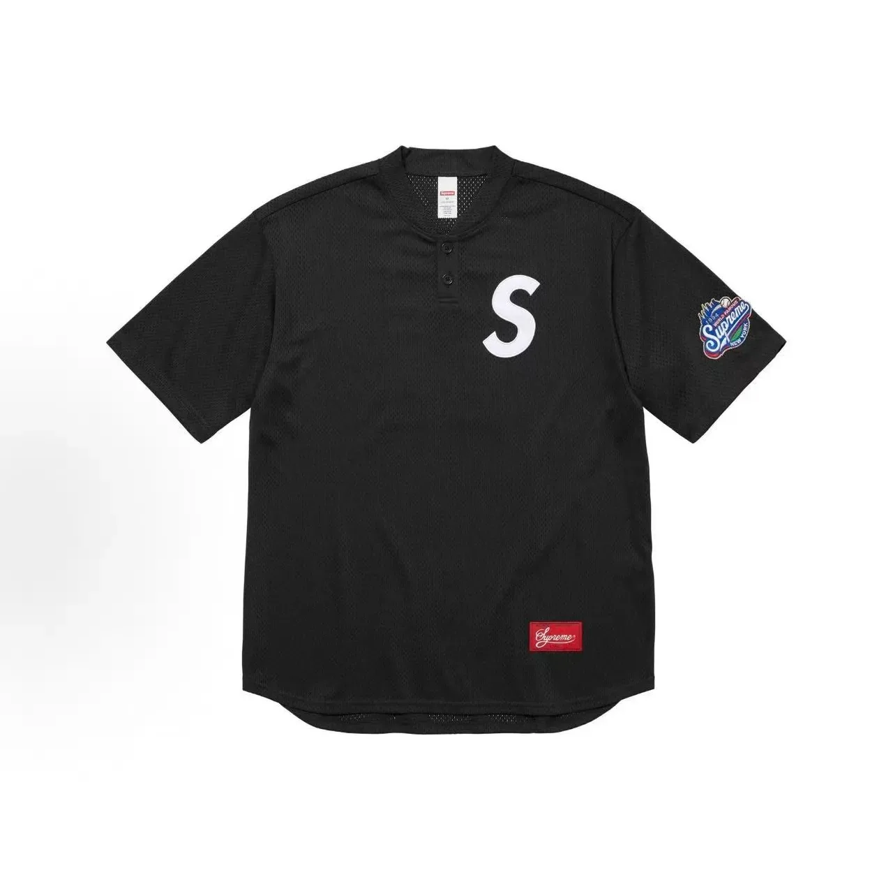 Supreme Baseball White Black Mesh Fabric Button-Front Placket Jersey 2