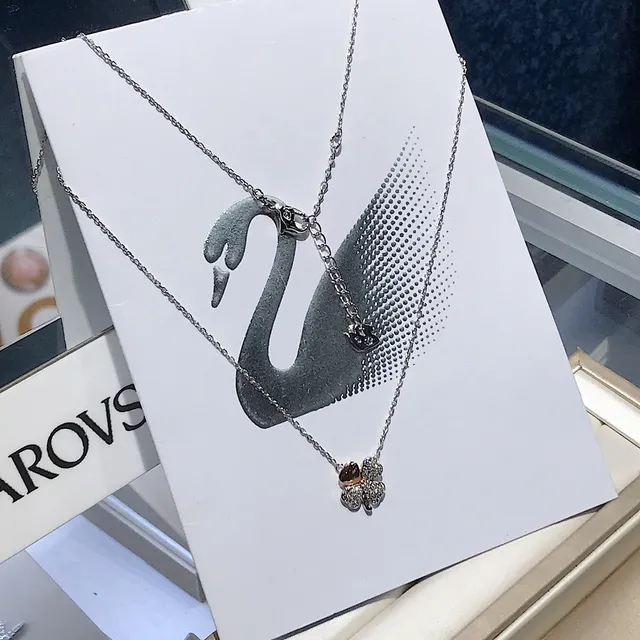 Swarovski كلوفر باڤي كريستال ونغمات الذهب الوردي قلادة قلب 3