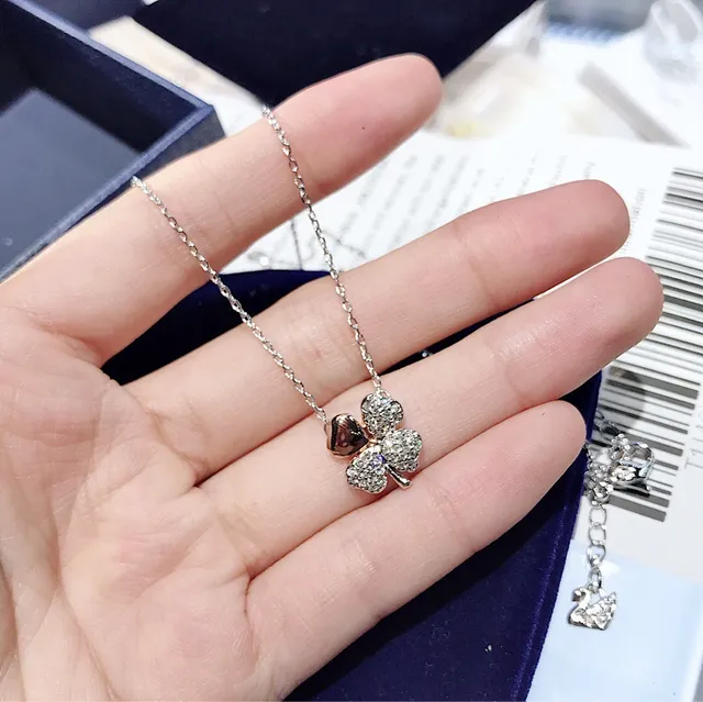 Swarovski كلوفر باڤي كريستال ونغمات الذهب الوردي قلادة قلب 5